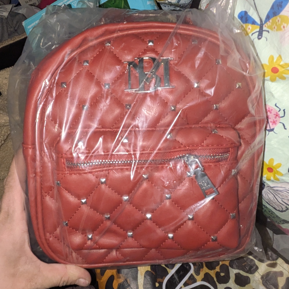 Badgley Mischka Red Quilted Backpack